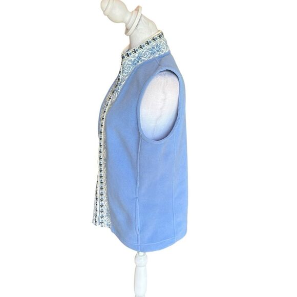 LL Bean Vest Jacket Blue Nordic Snowflake Fleece Mock Neck Full Zip Womens Med - Picture 3 of 12